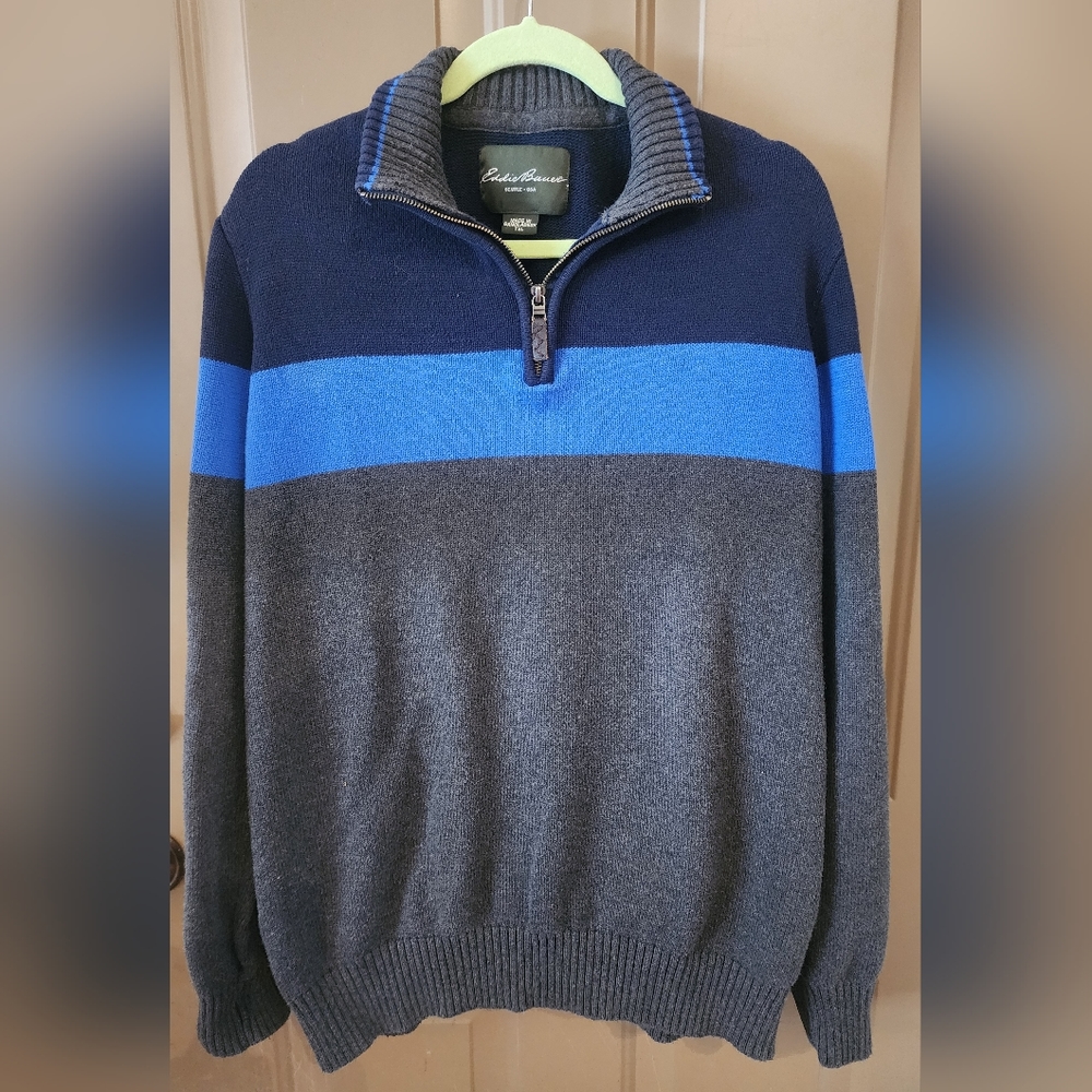 Eddie Bauer Mens Size XL Tall 1/4 zip 100% combed cotton Sweater